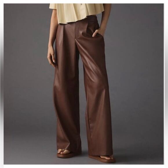 Anthropologie Pants - Avec Les Filles Faux Leather Wide Leg Pants Brown Size 2 Women's